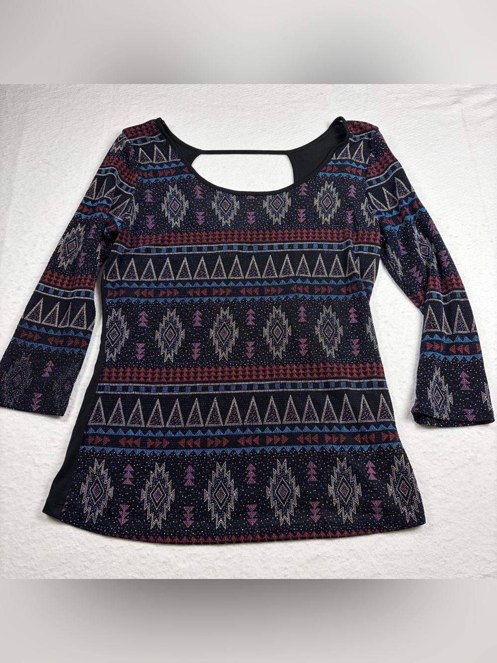 Deb‎ Black Aztec-Print Long Sleeve Scoop-Back top